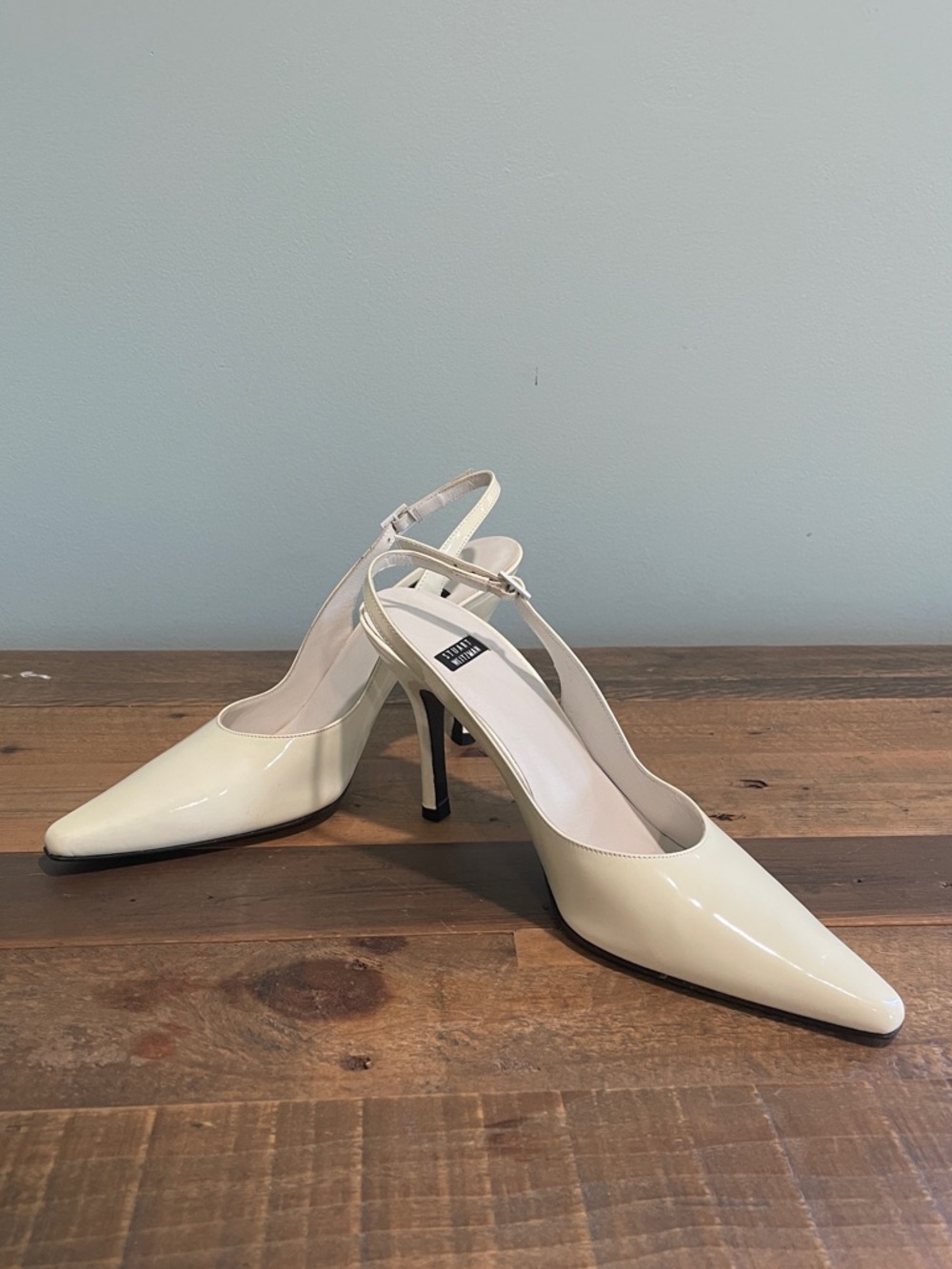 Stuart Weitzman Cream Ivory Patent Leather Slingback Stiletto Heels | Size 7.5